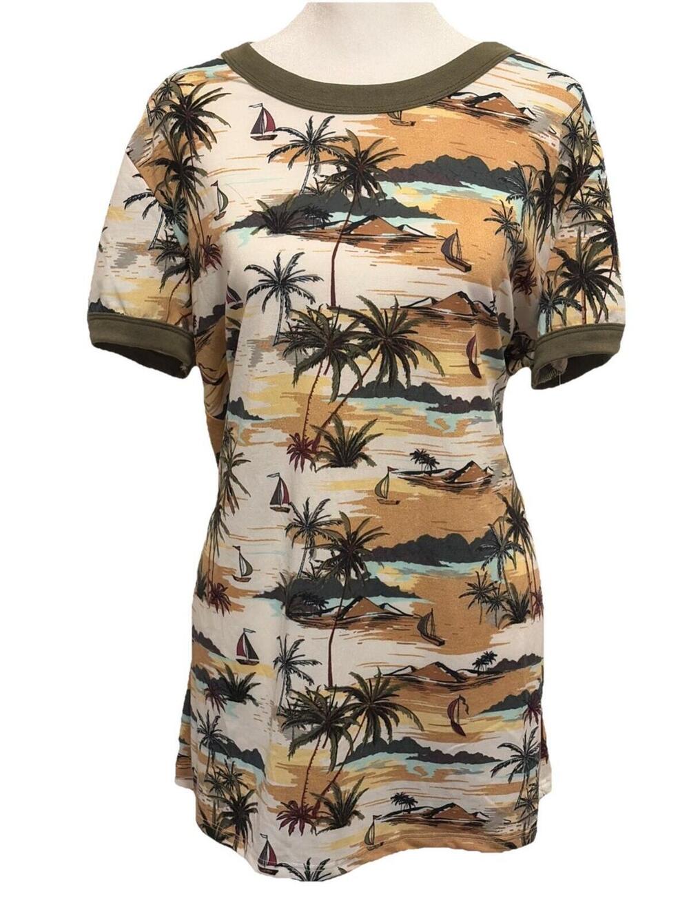 NWT LuLaRoe LIV SS Top Tropical Palm Tree And Sailboat Print Size L (14-16)